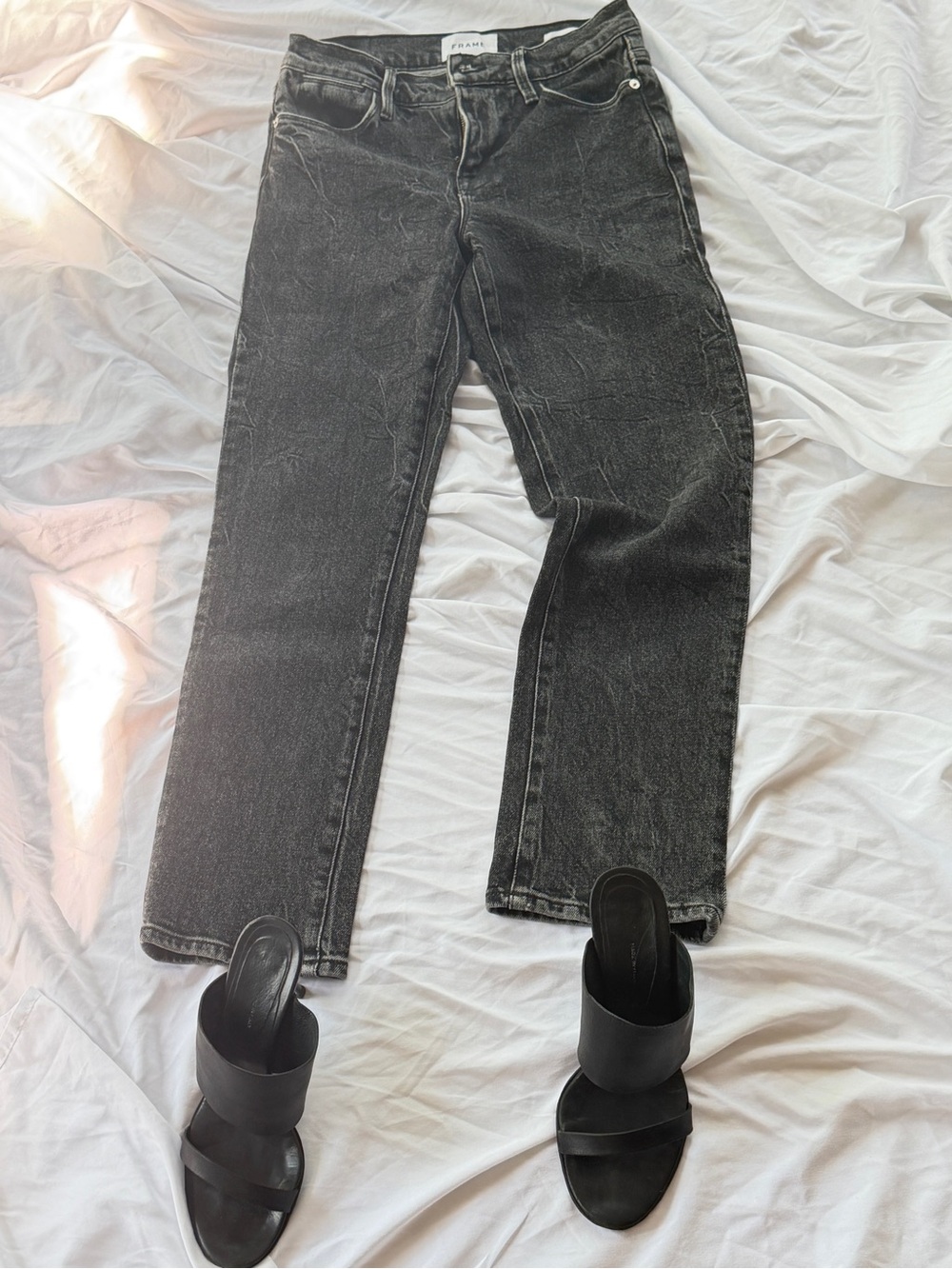 Frame Denim Washed Black Straight Leg Jeans